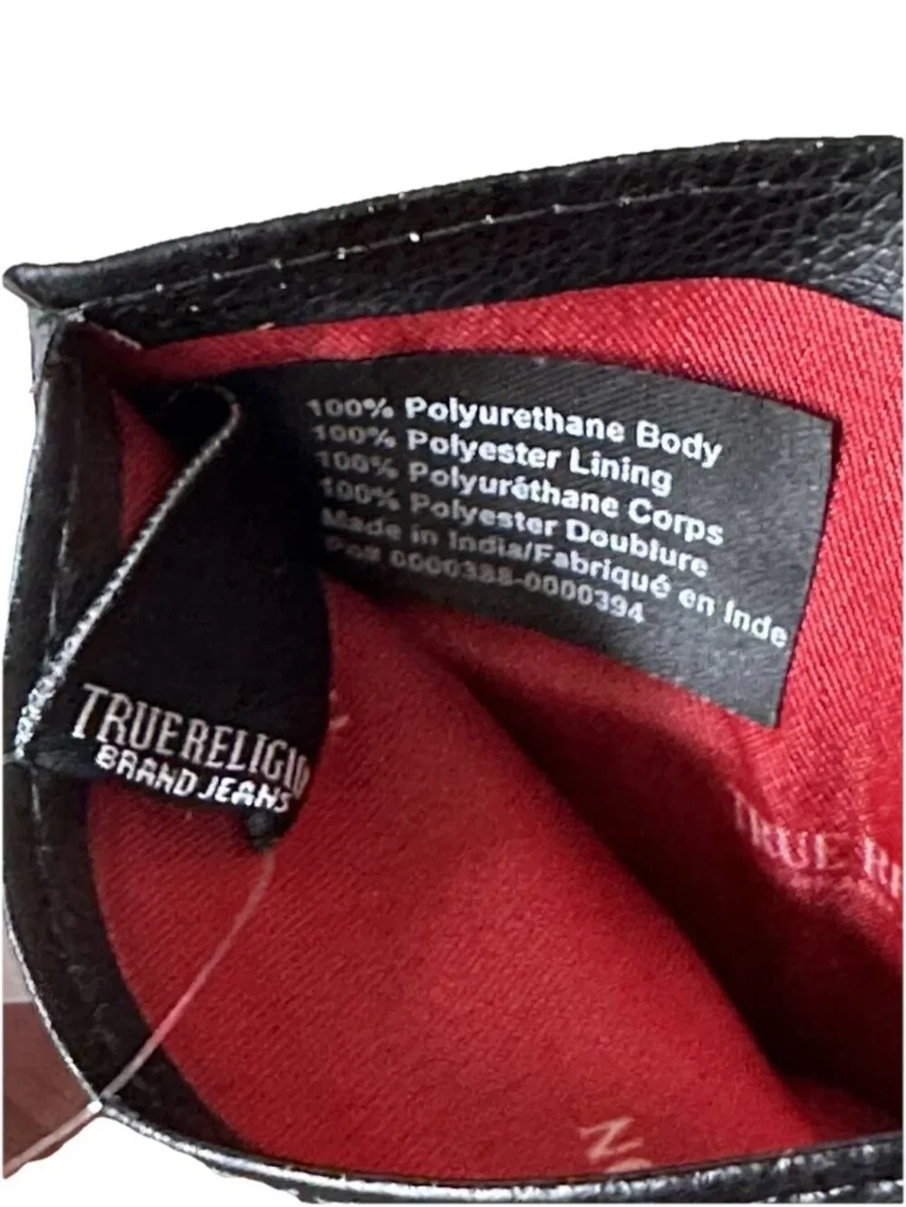 True Religion Mens Bifold Wallet Black Red Leather Horseshoe Carabiner Keychain